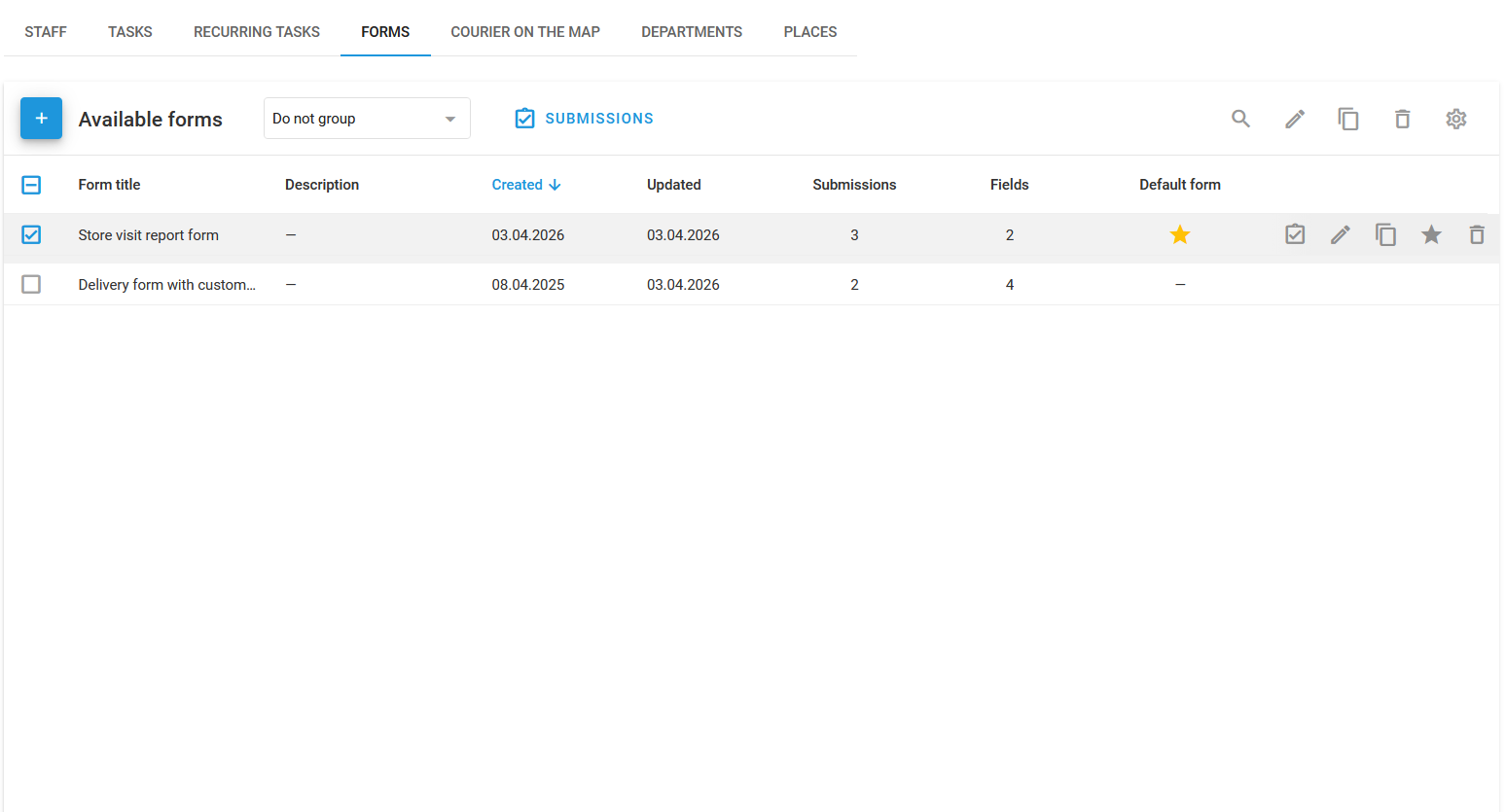 Forms page